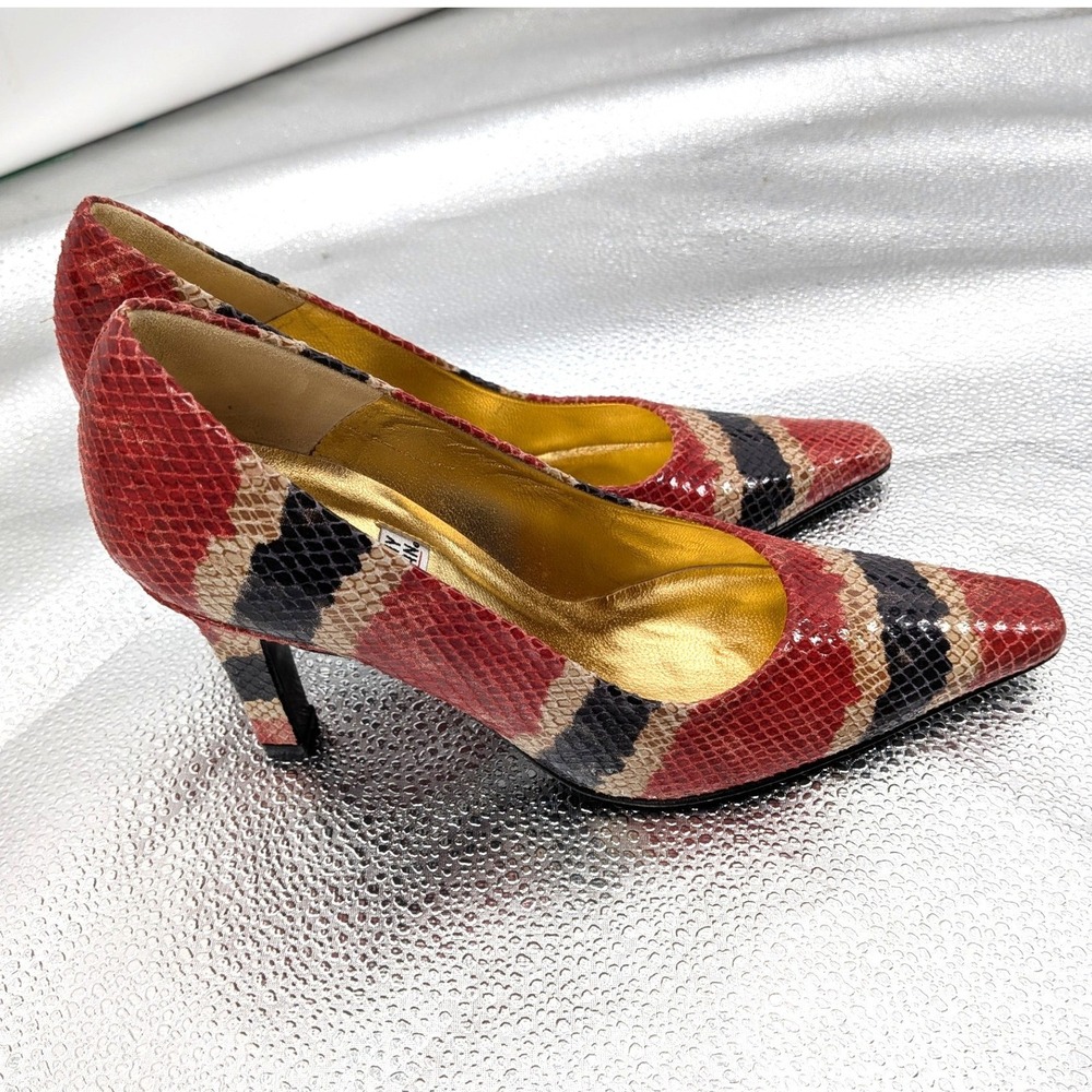 Timothy Hitsman Astor Red Black Snake Leather Pumps Stripe Pointed Toe 6M Spain